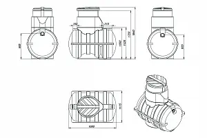 Пластиковая емкость ЭкоПром подземная U 1250 с выходом (Черный) 1